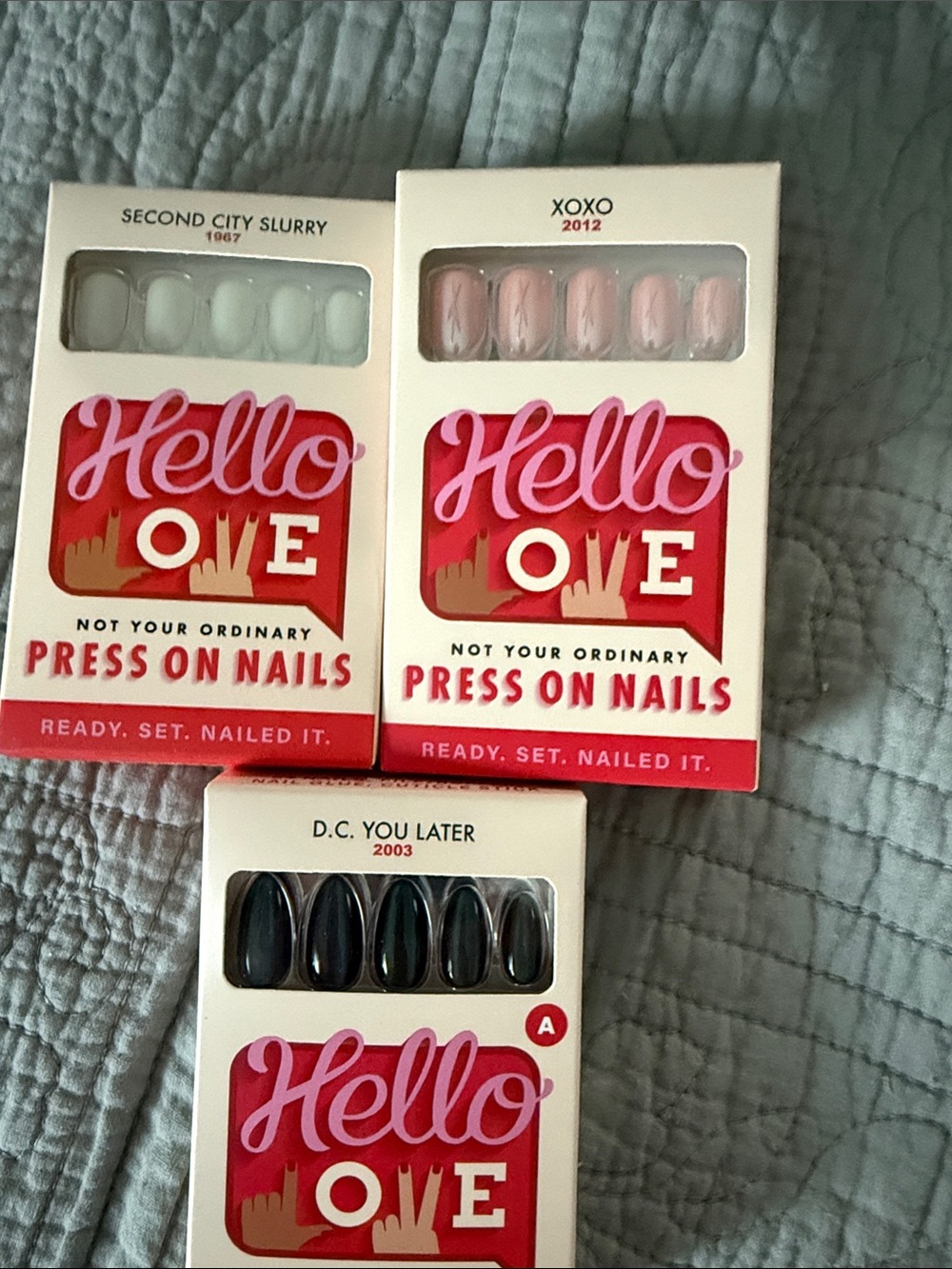 Hello OVE Press-On Nails - White, Pink Marble, Black